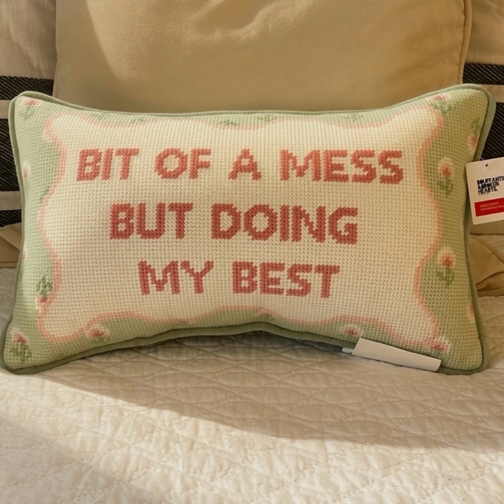 NWT Bouffants & Broken Hearts Needlepoint Pillow